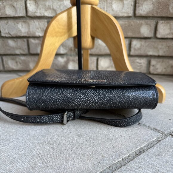 KARL LAGERFELD PARIS STRUCTURED FLAP OVER CROSSBODY CLUTCH BLACK GREY VEGAN - Picture 6 of 14